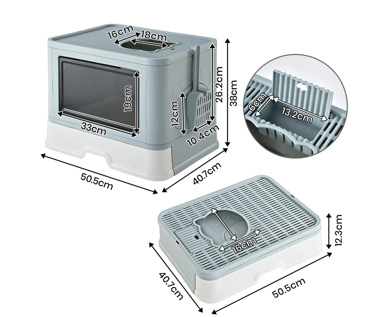 Foldable Cat Litter Box Enclosed Kitty Toilet Hooded Tray Set with Litter Scoop Large Green