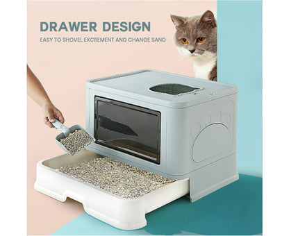 Foldable Cat Litter Box Enclosed Kitty Toilet Hooded Tray Set with Litter Scoop Large Green