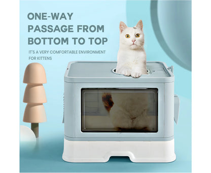 Foldable Cat Litter Box Enclosed Kitty Toilet Hooded Tray Set with Litter Scoop Large Green