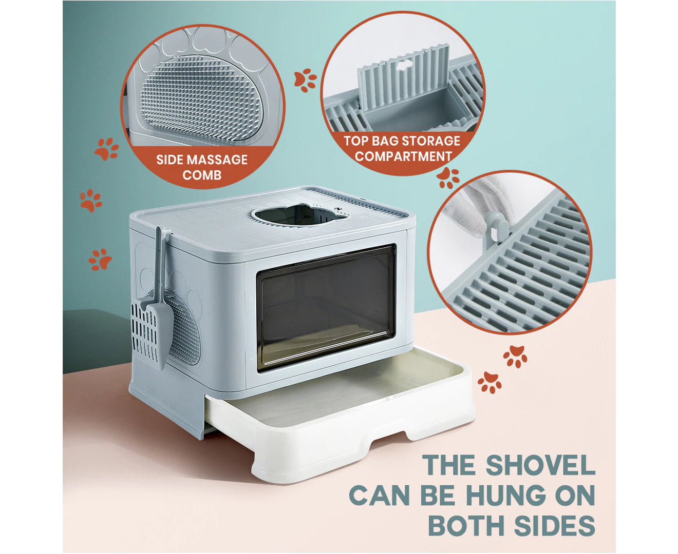 Foldable Cat Litter Box Enclosed Kitty Toilet Hooded Tray Set with Litter Scoop Large Green