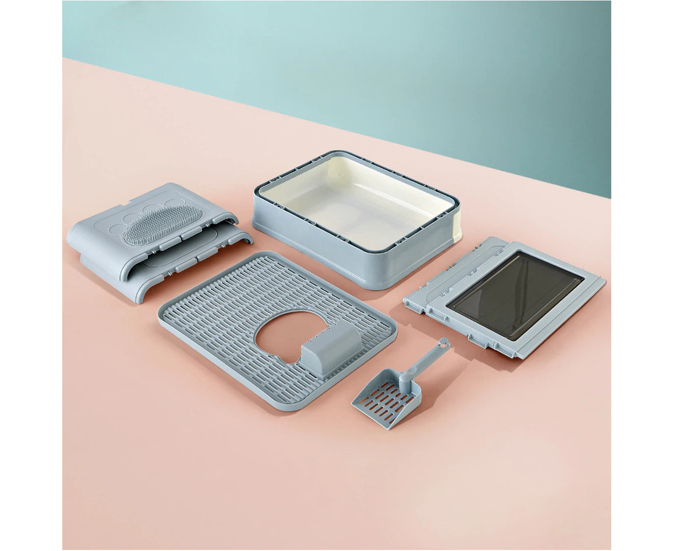 Foldable Cat Litter Box Enclosed Kitty Toilet Hooded Tray Set with Litter Scoop Large Green